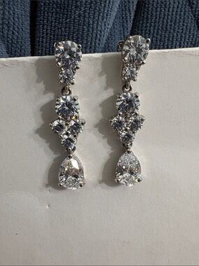 Classic Crystal Drop Earrings - Silver Tone